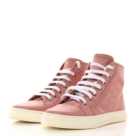 Gucci GG Print Canvas “Soft Pink” High-Top Sneakers Size 7.5 US / 37.5 EU - Picture 2 of 10